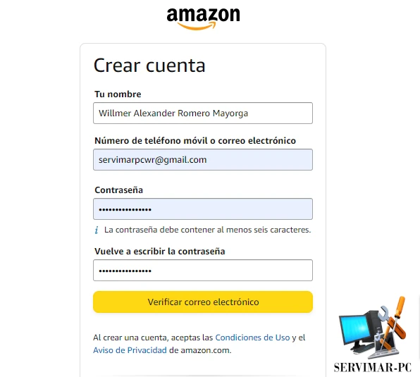 Registro-de-Amazon SERVIMAR-PC